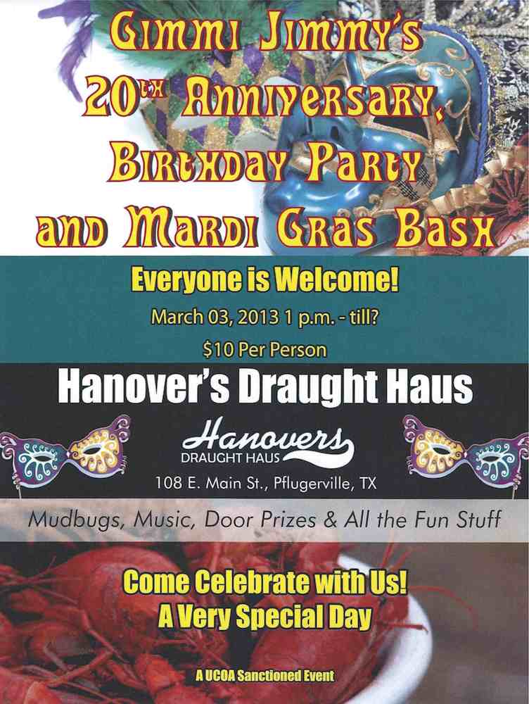 Gimmi Jimmy’s Birthday Party and Mardi Gras&nbsp;Bash